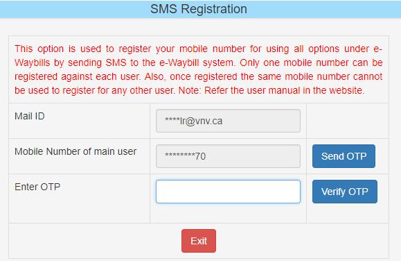 Procedural and Practical Aspects of E-Way Bill under GST A. Generating E-way bill by SMS Mobile Number Registration http://164.100.80.180/ewbnat9/account/smsreg.