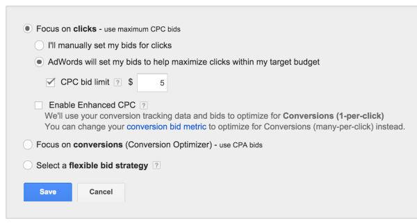 Take a peek at what that will look like. One of the downsides to this bidding strategy is that it doesn t allow you to set max CPC bids at the individual keyword levels. 3.