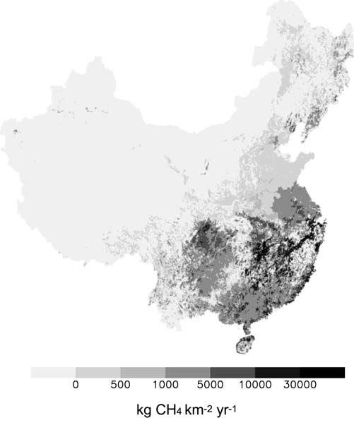 YAN ET AL.: METHANE EMISSION FROM RICE FIELDS IN MAINLAND CHINA ACH 10-9 Figure 6. Geographical distribution of annual CH 4 emission from rice fields in China.