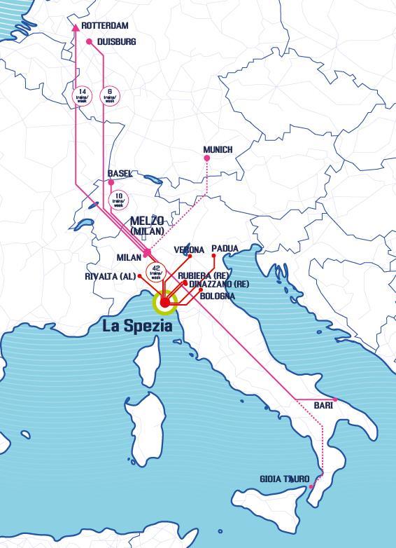 Up to 200 trains per week DOMESTIC RAIL LINKS LA SPEZIA RUBIERA (Modena) 34 LA SPEZIA PADUA 28
