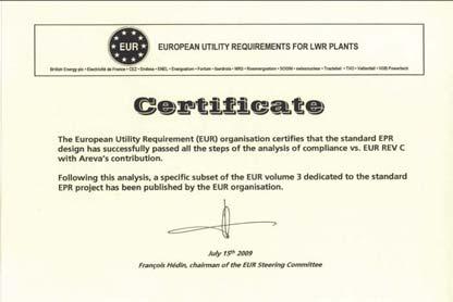 EPR reactor certified by EUR 99.