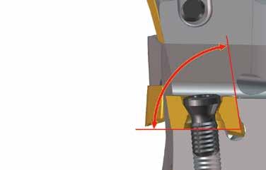 The double dovetail insert pocket bears most of the cutting forces and relieves the insert screw from the cutting load thus provides powerful and secure insert clamping.