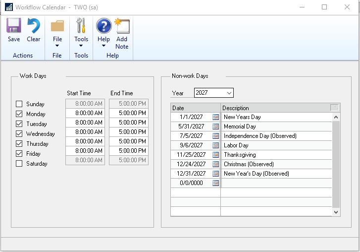 Workflow Setup Workflow Calendar Used to determine the deadlines for activity assignments