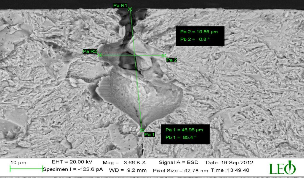 In the above image, when EDS analysis was performed on a spot at far away from the surface we could see traces of manganese sulphide, silica and high percentages of aluminium and calcium oxide as