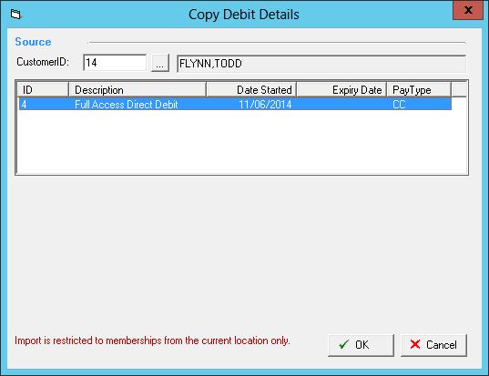 Importing CC/Bank Details from another Member 1. Select the [Import] button 2. Select the [ ] button to search for the member you wish to import the financial details from 3.