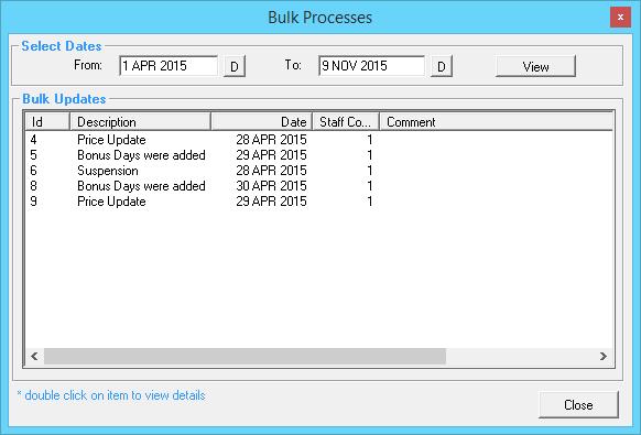 Bulk Process History Members> Bulk Process> View History This allows you to view any bulk processes that have been