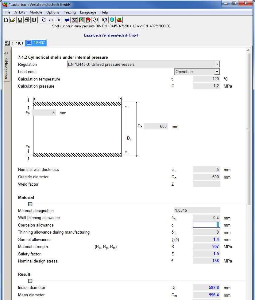Input of design data Enter your design and material data into the input mask. Input values are printed in black and calculated values are printed in blue.