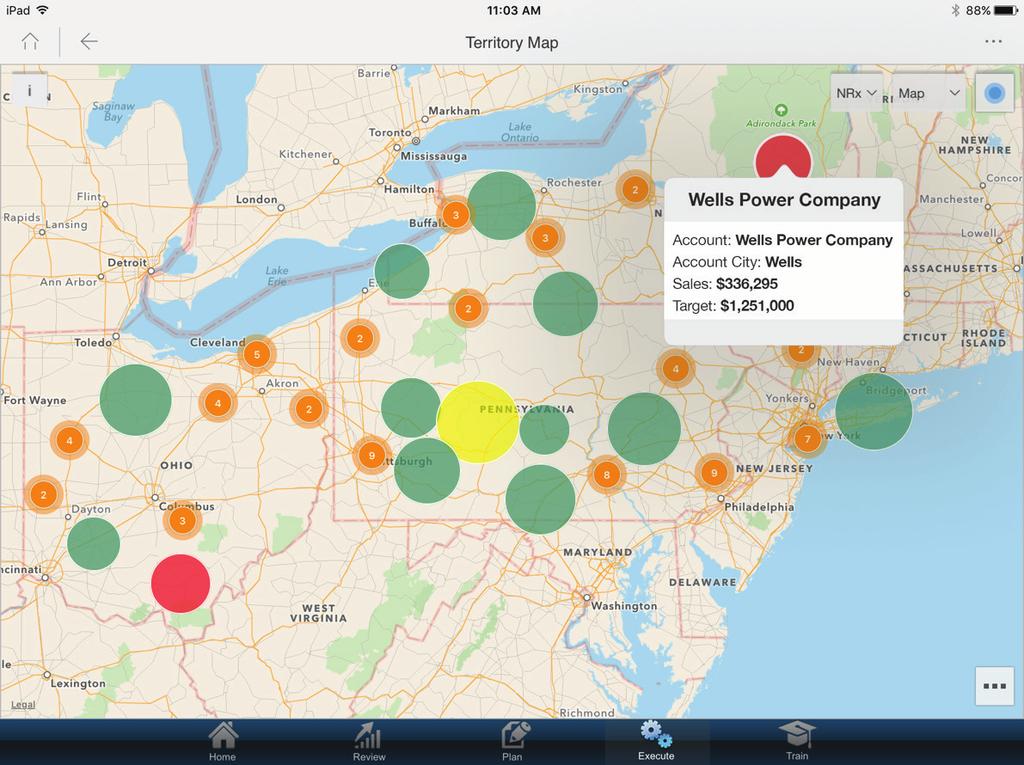 MOBILE APPLICATION: SALES AND DISTRIBUTION Provide online or offline access to your important sales information and tools Context-aware maps help sales reps determine which account to visit next ipad