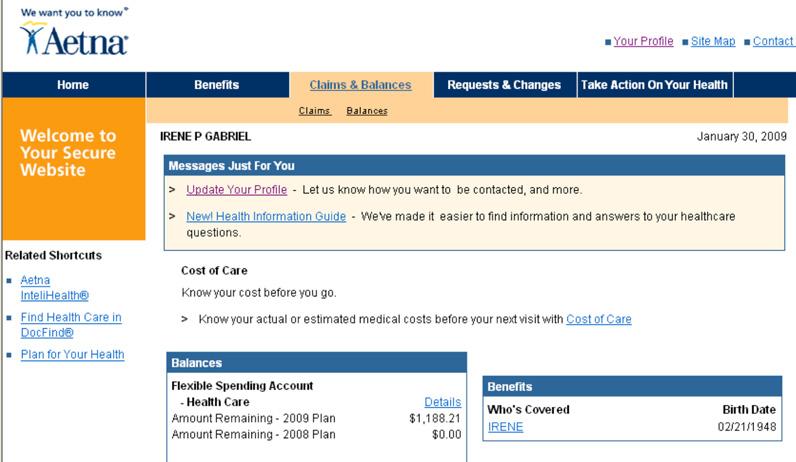 the first time. Use the tabs to navigate Click Claims & Balances.