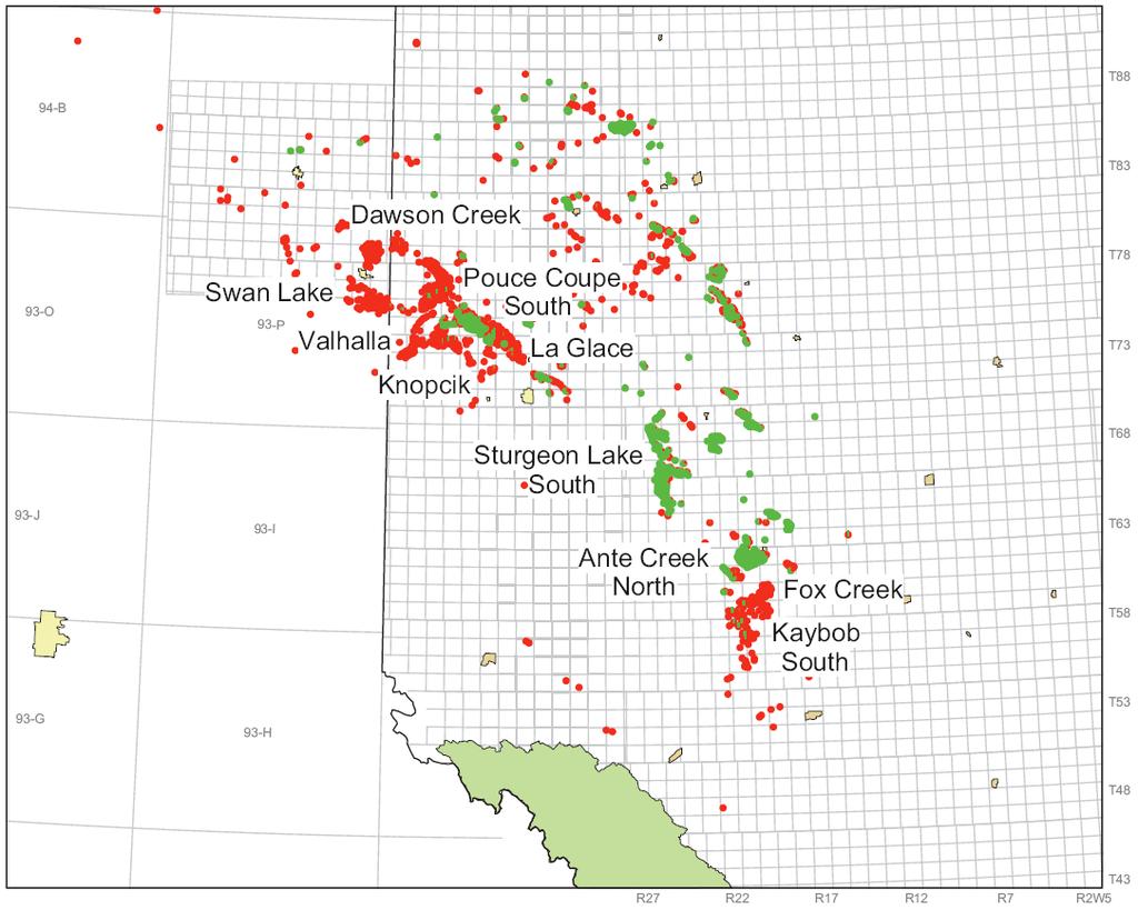 Deep Basin Play Targets: Montney targeting liquid rich natural gas of 20+ BCF/section 500,000 bbls NGL/section