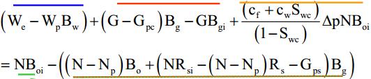 General Material Balance Equation Net water influx + gas cap expansion + pore volume