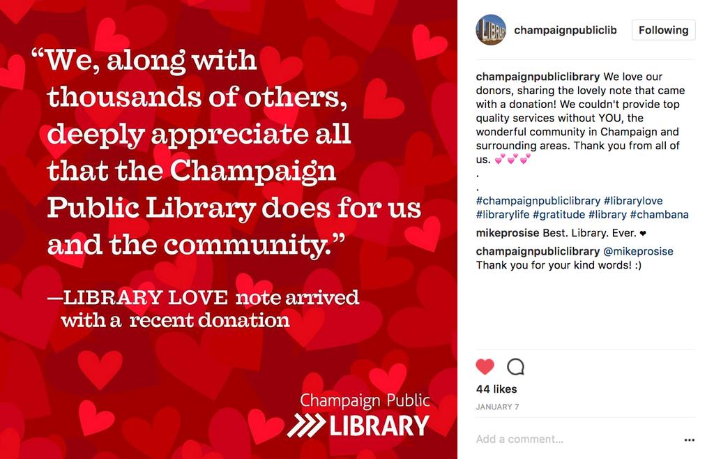 Use Social Media Effectively Seek out library love on your social sites. Read Bringing Out the Library Love by Evelyn C.