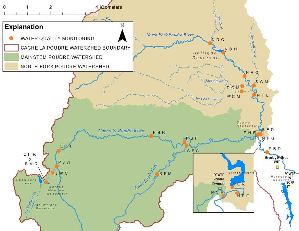 Figure 1.1 Map of the Upper CLP collaborative water quality monitoring network. 1.3 SAMPLING SCHEDULE AND PARAMETERS The sampling frequency for the Upper CLP monitoring program was determined based on both statistical performance and cost considerations.