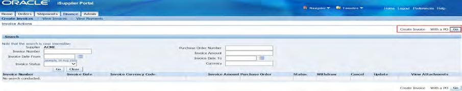 Creating Invoices You can submit an invoice online to the buying company based on the purchase order lines you have fulfilled. You need to only identify those items shipped and enter a quantity.