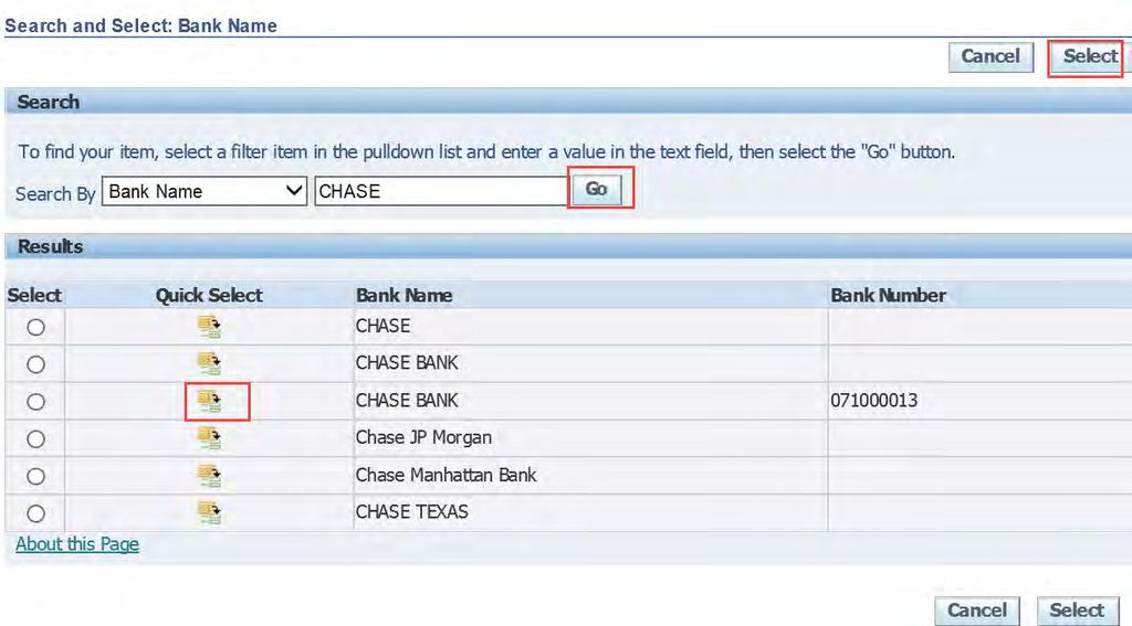 5. To page through the results, click on Next 10 until you see your bank s name.