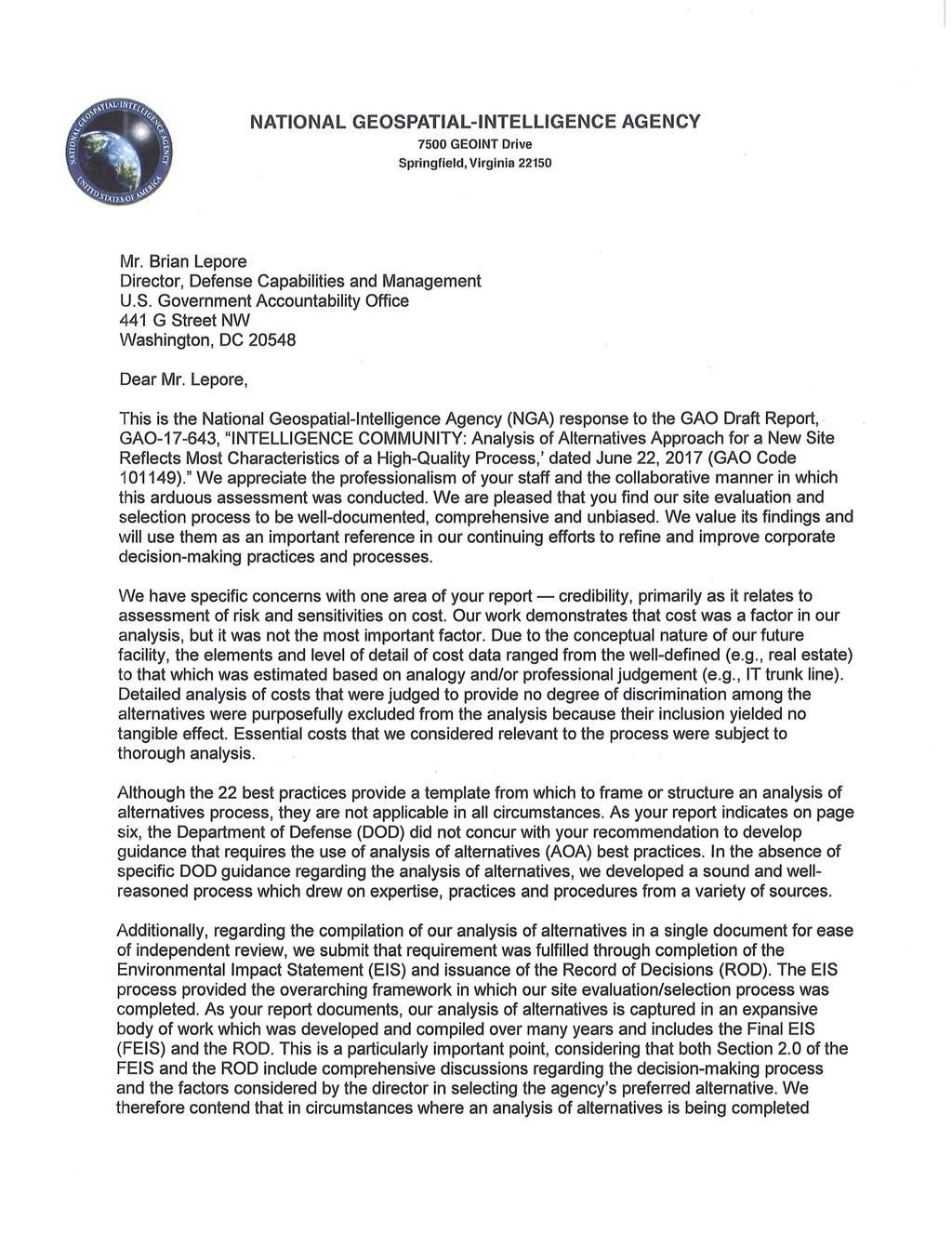 Appendix II: Comments from the National Geospatial-Intelligence Agency