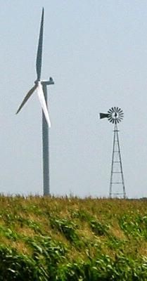 Wind Turbine Generator Vs. Windmill Windmills have flat blades which convert wind energy directly into mechanical energy for tasks such as milling grain or pumping water.