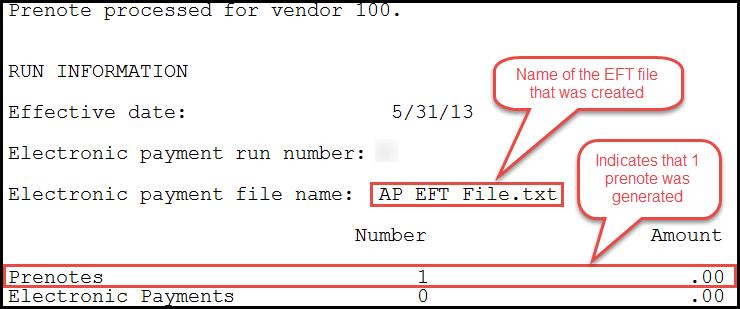 Here is a portion of the report: Look at the EFT file using File-Printouts (hint: switch Files