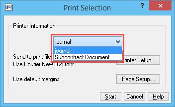 The following Print Selection window will appear. Click [Start] to print out the 2 documents highlighted below to a file. and the second Commitment Document.