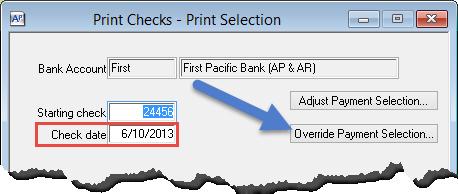 Print a Check for Vendor 110 In AP, go to Tasks-Print Checks,