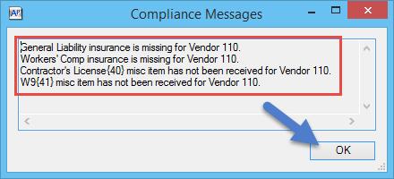 This following message appears after entering the Vendor: Click [Details] to review
