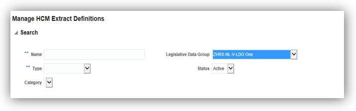 Specify a NL legislative data group. 3. Select Payroll Interface in the Type field.