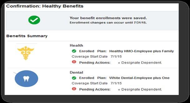 Benefits Confirmation Page that Displays Coverage Start Date and Any Pending Actions IMAGES FOR SELF-SERVICE PAGES As an administrator, you add the required images for any offerings that you want to