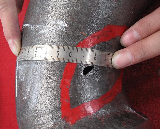 released, a bent pipe with a pricker, see fig.9, was magnetic memory inspected. The magnetic memory inspection image sees fig.10.