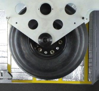 to wheel tracking. The segmented roller neatly pivots out of the way to expose the pneumatic tyred wheel.