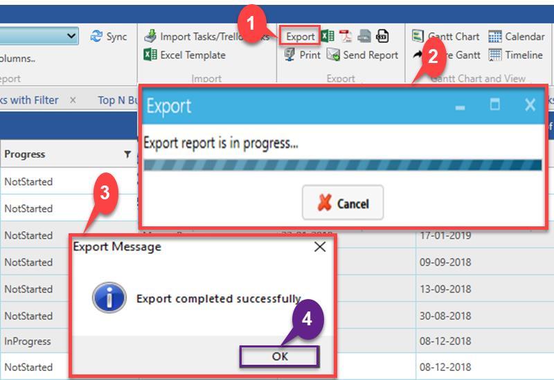 Export Fig.5.1.5.1. Export Tip: Here, you can export tasks to Excel, CSV, PDF and HTML 5.1.6.