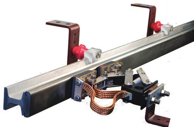 The rail integrates the hardness and corrosion resistance of a stainless steel running surface with an aluminum body for maximum current carrying capacity. The rail carries US Patent No.