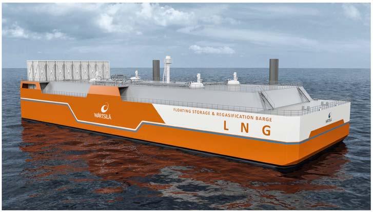 Fig. 3 - LNG floating storage & regasification barge (FSRB) Ideal for: locations with shallow protected water, difficult site conditions and expensive local infrastructure.