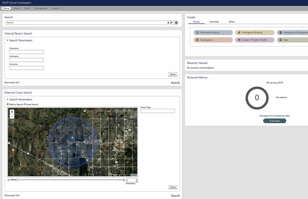 2 Figure 1: SAS Intelligence and Investigation Management homepage featuring search ribbon controls.