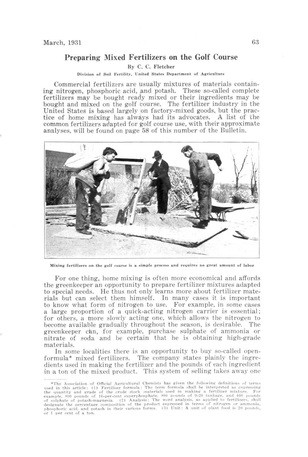 March, 1931 63 Preparing Mixed Fertilizers on the Golf Co