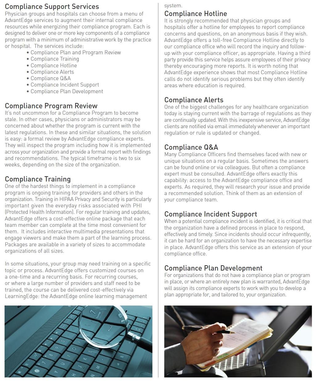 Compliance Support Services Compliance Program Review Compliance Training Compliance