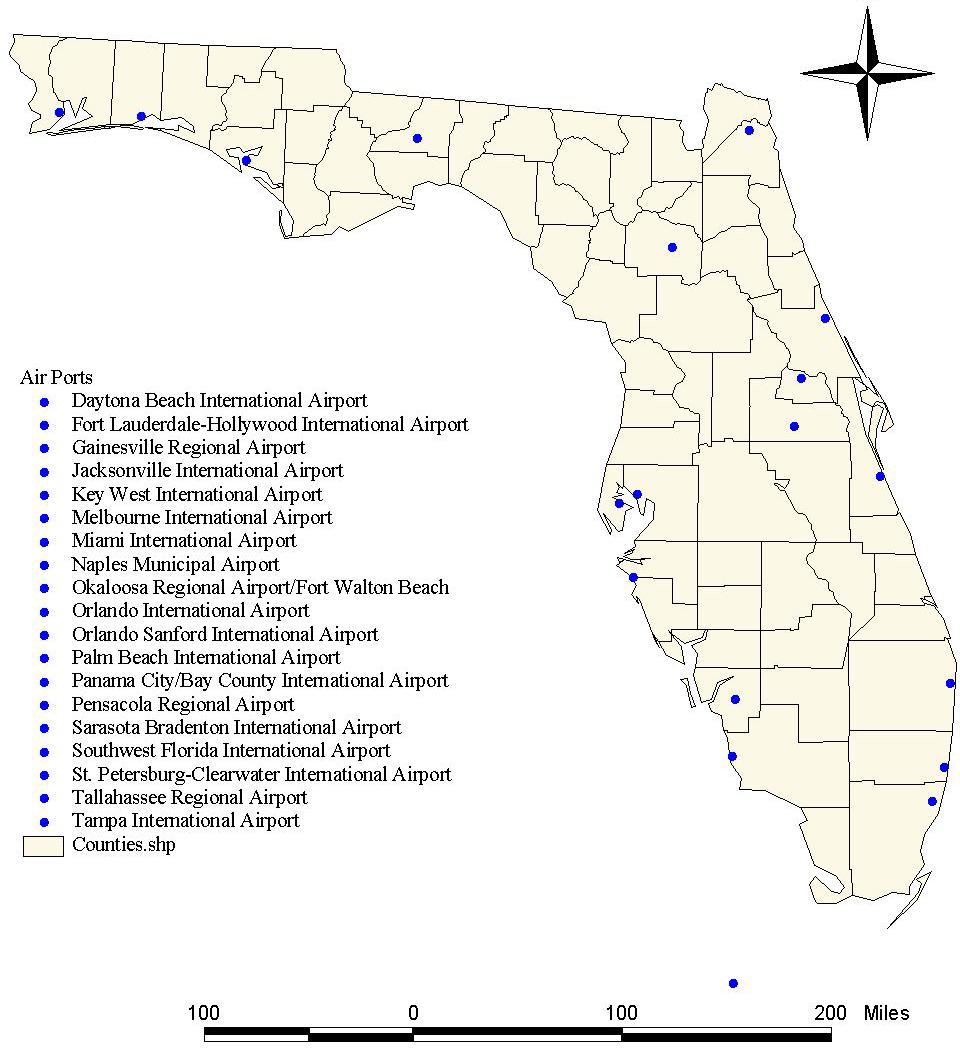 19. Tampa International Airport The geographical information on the locations of the commercial airports in Florida was obtained from the Florida Geographic Data Library (FGDL).