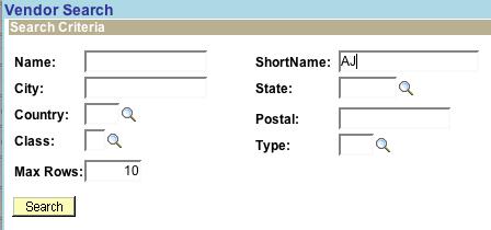 Note: You should select a Vendor whose Address Description is listed as ORDER. d. Click. Note: In some cases the vendor is not listed in the PeopleSoft vendor file.