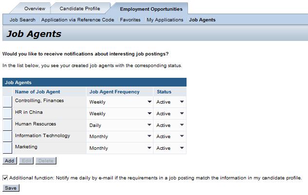 19 Online application process step by step Internal candidate Status: 11/2012 The additional function of the job agent compares your profile with the requirements of our published job offers.
