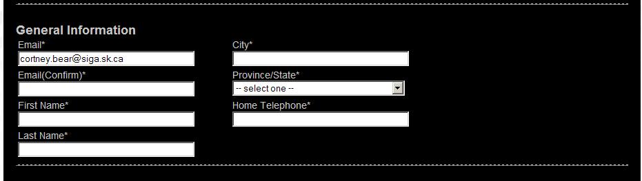 Email, your First Name and Last Name, and City, Province