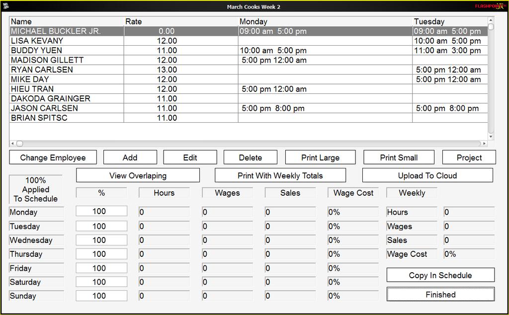 Edit Schedule Flashpoint will display the following screen once you have selected the Edit Schedule button,