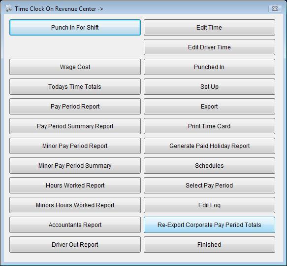 Time Clock Once the Time Clock button has been selected, the following screen will appear allowing you to clock in/out, edit an employee s time, edit a drivers time, set up the time clock package,