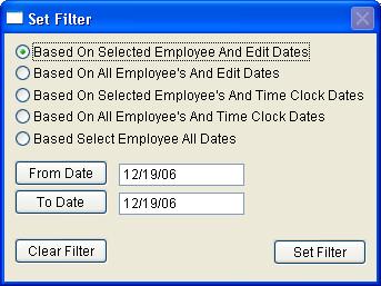 Select the appropriate options, then the Set Filter button. The log will now display only times that fall into the filter set. Once the filter is set, you can print the report using the Print button.