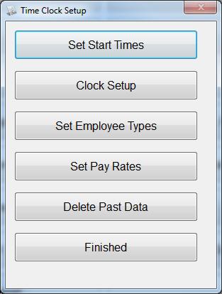 Time Clock Set Up Set Up allows you to setup the wages, employee types, start times etc. for the store.