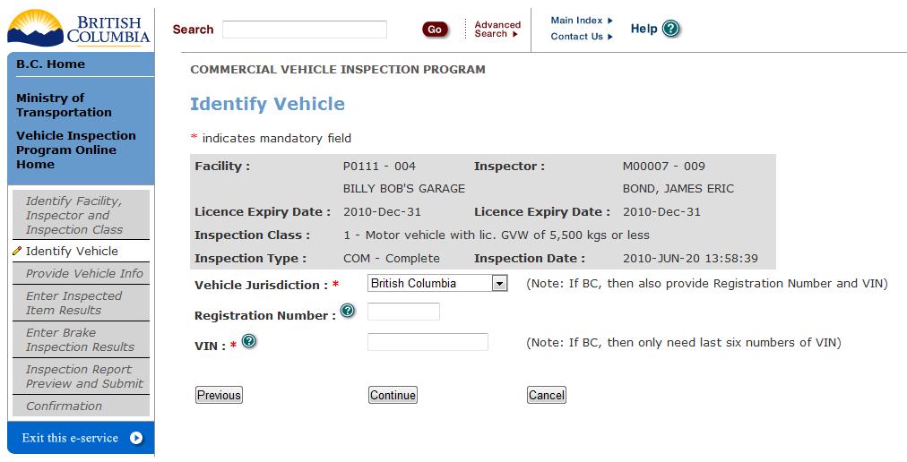 4. Identify Vehicle screen Vehicle Jurisdiction (mandatory) Choose the appropriate Vehicle Jurisdiction from the drop-down menu.