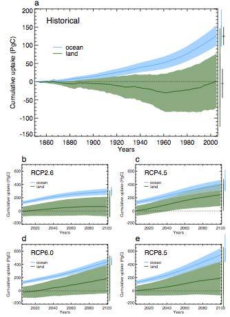 Simulated historical and future land and ocean carbon storage using CMIP5 models