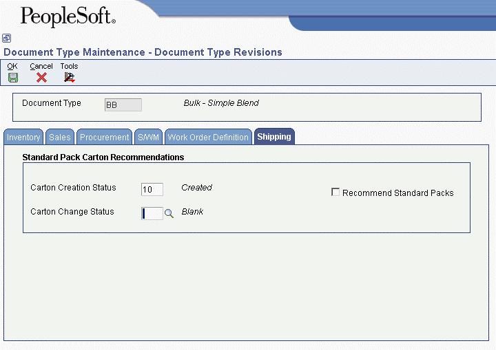 2. On Document Type Revisions, complete the steps for setting up document type information. 3. Click the Shipping tab. 4.
