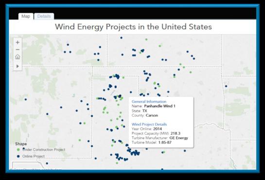 development wind projects with turbine level data, and active wind-related manufacturing