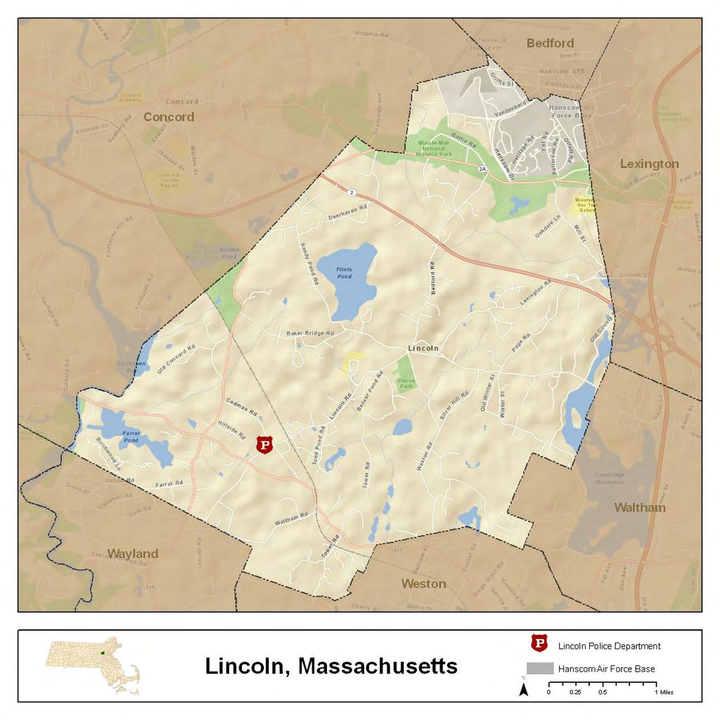 3.7 Town of Lincoln REPORT FOR The town of Lincoln, located in southern Middlesex County, is approximately 15 square miles in area, with.6 square mile of water.