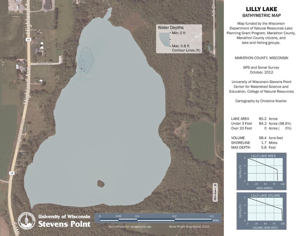 Lilly Lake Lake Map Lilly Lake s shape and depth play major roles in determining: Where aquatic plants can and cannot grow Types of fish and where they live