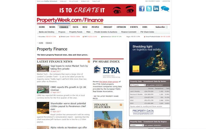 WEB DISPLAY Display advertising on www.propertyweek.com takes the form of banners, MPUs, wallpaper or page / site takeovers.